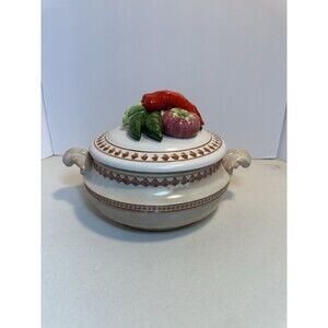 Vintage Italian Style Vegetable Tureen Ceramic Covered Serving Bowl 8”